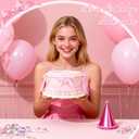 WARMALL 6 Inch Pink Bow Fake Cake - Realistic ArtificialCake for Wedding, Coquette Dessert Table Decor, Reusable Fake Cake for Photography, Anniversary, Birthday Party DecorationPink & Round