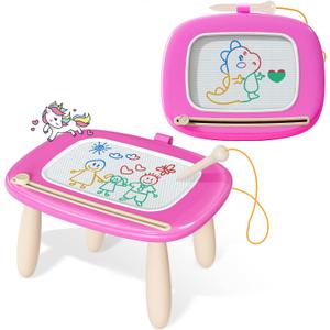 Kikidex Toddler Toys for 1-3 Years, Sturdy Magnetic Doodle Board, Reusable, No Mess, Educational Learning Toys for Kids' Birthday (Rose)