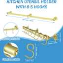 ROTHLEY Stainless Steel Hanging Pot Rack Hanger: 23.7 Inch Brass Pot and Pan Hanger Wall Mounted Hanging Pot Bar Rack Heavy Duty Pot Hangers Kitchen Rail with 8 S Hooks
