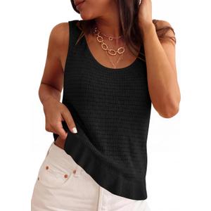 PRETTYGARDEN Crochet Tops for Women 2026 Spring Sleeveless Sweater Tops Summer Boho Tank Resort Wear Beach Vacation Clothes (Small, Black)