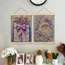 BearCake Vintage Purple Christmas Wall Art Poster Hanger Frame, Purple Christmas Decor, Fairytale Winter Xmas Floral Present Box Santa Wall Decor for Home Bedroom Living Room, 12x16 Inch Set of 2