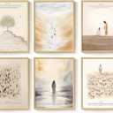 Framed Christian Wall Art Set of 6, Neutral Bible Verse Prints with Jesus Scripture Stories Inspirational Artwork, Religious Decor for Living Room Bedroom Classroom Prayer Room, 11x14 Inch