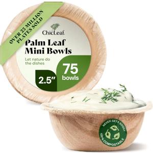 Chic Leaf Palm Leaf Bowls for Rabbits & Small Pets (2.5'', Round, Pack of 75) - Mini Disposable, Compostable, Edible & Chewable Palm Bowls for Bunnies, Hamsters, Guinea Pigs, Chinchillas, Rabbit Toys