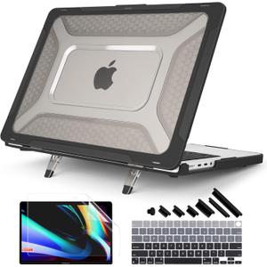 Batianda Extreme Heavy Duty Case for M5 MacBook Pro 14 inch 2026 2025 2024 2023 2021 Release - Anti-Slip Reinforced Fold Stand (Holds 25lbs) Shockproof Honeycomb Exoskeleton Hybrid Armor - Black