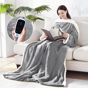 Sealy Wearable Electric Blanket with Foot Pocket, 50"x70"+18", Light Grey