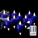 Amagic 24Pcs Flameless Timer Remote 3D Black Wick Tealights Candles, Blue | 300+Hour Flickering Colored Votive Candles Battery Operated for Wedding Table, Halloween, Christmas, DIY Crafts, Night Lights