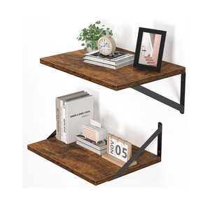 Heimlove Deep Floating Shelves for Wall, 16W x 12D Wood Wall Shelves Set of 2, Wide Floating Bookshelf for Living Room, Kitchen, Office, Bedroom and Decor Storage, with Metal Bracket - Rustic Brown