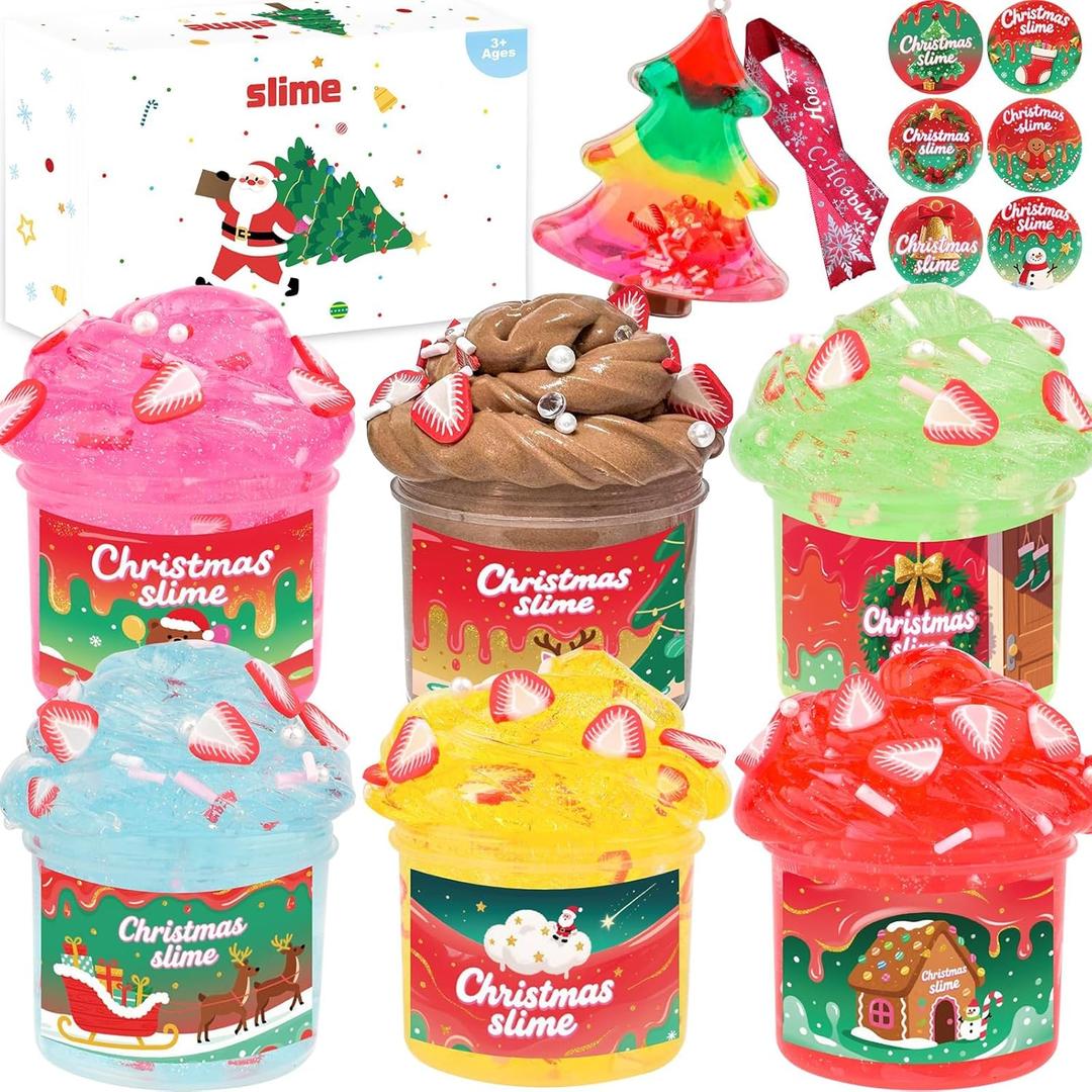 Christmas Tree6-pack Mini Crystal Slime Set Toy Slime Set with DIY Spells - Christmas Birthday Party Gift,Classroom Reward Gift, Surprise for Teenagers, Girls, Boys, Adults, Prizes