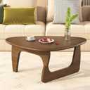 Mid Century Modern Coffee Table - Walnut Solid Wood Coffee Table for Living Room, Small Unique Triangle Wooden Center Tables, Oval Funky Tea Tables Suitable for Bedroom Home (35.4 * 23.6 * 16.5in), 35.4x23.6x16.5 Inch