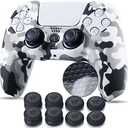 YoRHa Studded Printing Silicone Cover Skin Case for PS5 Controller x 1(White) with Pro Thumb Grips x 10