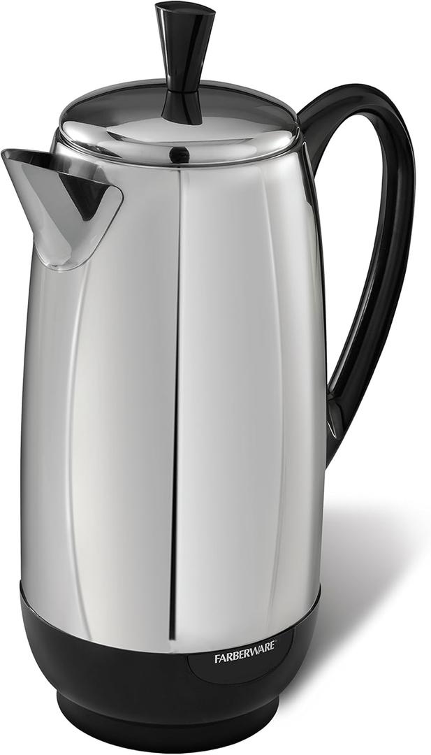 Farberware 12 Cup Electric Coffee Percolator, Coffee Maker with Stainless Steel Basket, Automatic Keep Warm, No-Drip Spout (12-Cup)