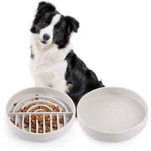 Slow Feeder Bowls Set for Medium Dogs & Puppies - Silicone Non-Slip Food & Water Bowls, Promotes Healthy Digestion, Dishwasher & Microwave Safe, 2 & 5 Cups (Gray)