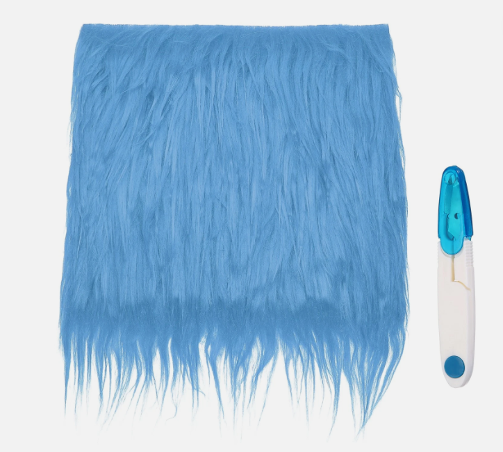 Faux Fur Fabric Squares, 10'' x 10'' Fuzzy Fabric with Scissors, Sky Blue