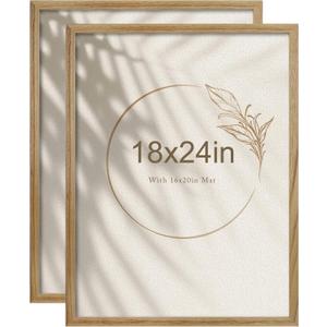 Egofine 18x24 Poster Frame Set of 2 Solid Wood Frame with Plexiglass Matted for 16x20 for Wall Mounting Hanging Picture Frame Vertically or Horizontally, Carbonization (Carbonized Brown)