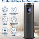 Large Humidifier for Bedroom, 9L/2.5Gallon Ultrasonic Cool Mist Humidifier with Humidistat, 360Nozzle, 350ML/H Big Mist Level, Suitable for Kids Room Livingroom Yoga Office Plant