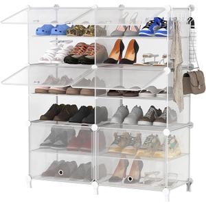 AWTATOS Shoe Rack, 6 Tier Shoe Storage Cabinet with Door, 24 Pair Shoe Organizer Shelves for Closet Hallway Bedroom Entryway, Transparent Twill