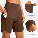 Soothfeel Women's 7" Athletic Running Long Shorts with Pockets High Waisted Bermuda Shorts for Women Workout Walking Casual (Black, M)