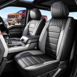 YORKNEIC for 2009-2026 Ford F150 Seat Covers & F250 F350 F450 2017-2026 | Front Set Truck Seat Covers Faux Leather Waterproof Fit XL XLT Lariat Platinum & More Trims(Black&Grey)