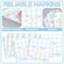 100 Pcs One Silly Goose Paper Napkins One Silly Goose Birthday Decorations Gingham 1st Birthday Party Napkins Party Supplies (Blue)