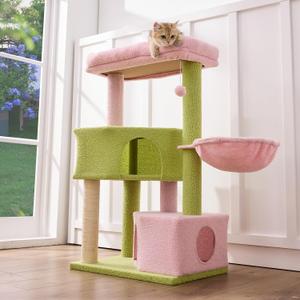Gardner Pet 41" Tall Pink&Green Cat Tree for Medium-Large Cats, Heavy Duty Cat Tower with 2.8in Posts & Washable Top Perches, Space-Saving Cat Furniture for Apartments, Easy to Assembly
