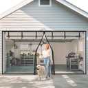 Garage Door Screen, 16x7 Ft Magnetic Closure Heavy Duty Weighted Bottom Garage Screen Doors for 2 Car Garage, Fiberglass Mesh Anti Annoying Animal Out (Black)
