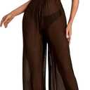 MakeMeChic Women's 3 Piece Bikini Sets Knot Front Push Up Strapless High Cut Swimsuit with Sheer Mesh Cover Up Pants Brown Medium