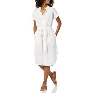 Amazon Essentials Women's Relaxed Fit Short Sleeve Button Front Belted Shirt Dress, White, XX-Large