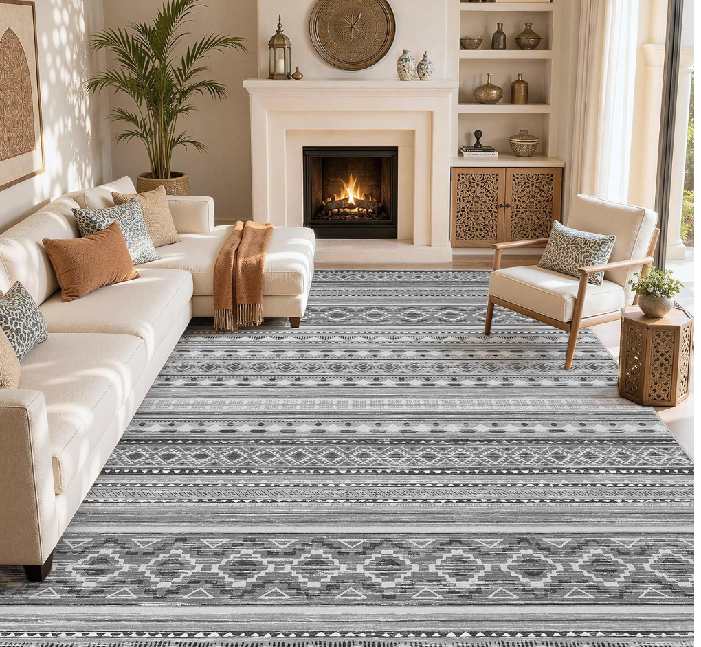 10x12 Area Rugs Washable Boho Living Room Rug Beige Grey