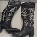 ISNOM Knee High Cowboy Cowgirl Boots for Women, Western Boots with Pull On Tab, Chunky Heel Design, Unique and Stylish (7, Over Knee Black)