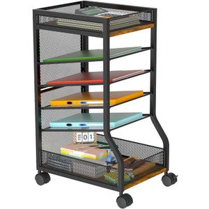 keomaisyto 6-Tier Standing File Organizer for Office Organization, Under Desk File Holder with Sliding Mesh Paper Letter Trays, Slim Rolling File Cart with Wheels for Home/Office/Study