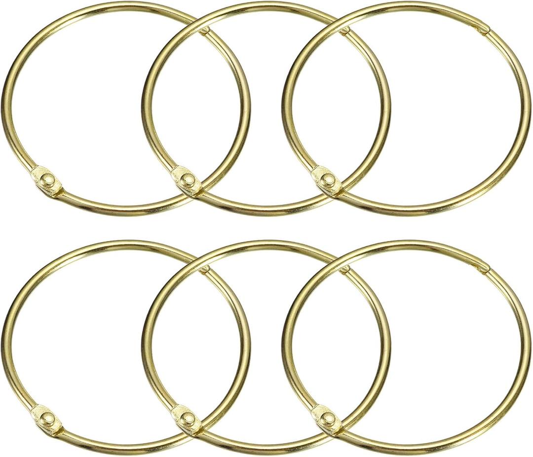 uxcell Shower Curtain Rings, 6pcs - Carbon Steel Round Snap Shower Curtain Hooks, 3 Inch Loose Leaf Binder Rings for Shower Curtain Rods (Gold)