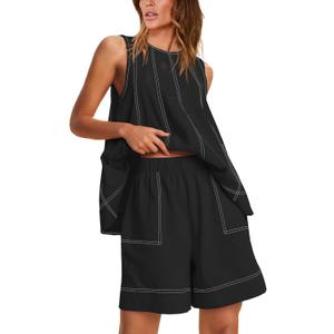 Majdan Womens  Summer Shorts Matching Set with Pockets (X-Small, Black)