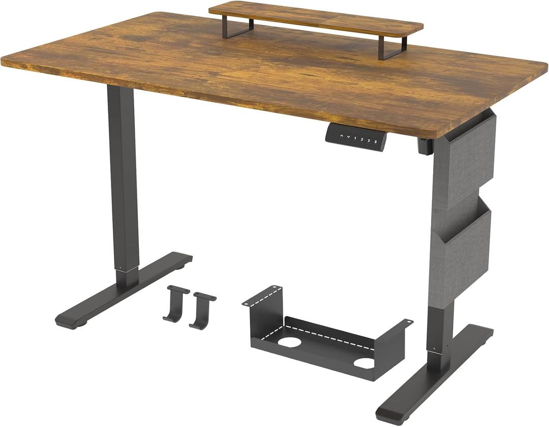 Whole Piece 1-Inch Thick Standing Desk with Side Storage Bag, Cable Management Tray, Monitor Stand Riser, Electric Adjustable Height Rising Table, Ergonomic Office Computer Desks 47.2x23.6 Inch