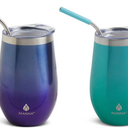 MANNA 17 oz Straw Wine Tumbler, Pack Of 2, Blue & Green