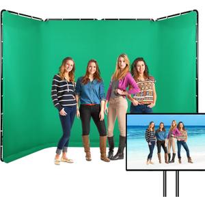 7.87ft x 13.12ft Portable Large Chromakey Green Screen Backdrop with Stand Photography Background Support System for Photo Studio Video Shooting, Live Streaming, Parties, Keying, Stage