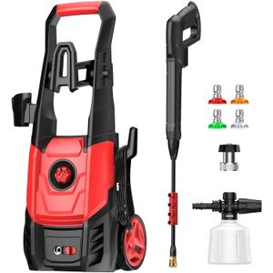 Electric Pressure Washer Power Washer with Foam Cannon & 4 Quick Connect Nozzles, Portable High Pressure Cleaning Machine for Cars Driveways Patios Outdoor Cleaning