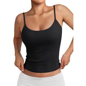 Trendy Queen Womens Spaghetti Strap Tank Top Summer Double Lined Workout Camisole Going Out Cute Tops Y2k Teen Girl Basic (Small, Black)