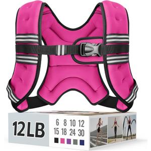 Weighted Vest for Women & Men with Reflective Stripe and Adjustable Buckle, Comfortable & Durable Rucking Vest for Walking, Running & Strength Training (12 lb, Pink)