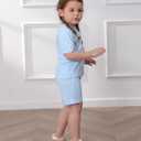 Toddler Baby Girls Clothes Short Sleeves T-Shirt Tops + Shorts Cute Summer Outfits Set (Blue)