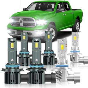 Fit for Dodge Ram 1500 2500 3500 2013-2015(with Projector Version) Light Bulbs, High/Low Beam Fog Light Bulbs Combo, 800% Brightness, 6000K Cool White, Plug and Play, Pack of 6