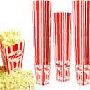 110 Movie Night Popcorn Paper Boxes Buckets 7.75 Inches Tall Large Box & Holds 46 Oz Old Fashion Vintage Retro Party Design Red & White Colored Nostalgic Carnival Stripes Bags & Tubs various qty avail