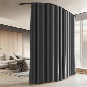 Room Divider Curtains with Ceiling Curtain Track Set Window Curtain for Bedroom,Living Room Total Blackout Thermal Insulated Privacy Ceiling Track Curtain W 9 H 9 FT Deak-Grey drape&Black track
