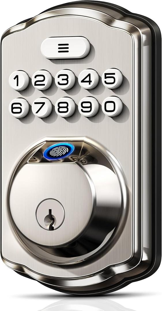 Veise Fingerprint Door Lock, Keyless Entry, Auto Lock, Electronic Keypad Deadbolt for Front Door, Biometric, Anti-Peeking Password, Easy Install, Satin Nickel