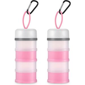 Baderke 2 Pcs Protein Powder Container with Funnels Stand, 4 Stackable Leakproof Protein Powder Dispenser, Portable Keychain Powder Container for Workout, Fitness, Travel(Pink, White)