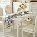 Vintage Table Runner Jacquard Fabric with Multi-Tassels Table Runners for Dining Room Dresser Wedding Holiday Party Decorations (Blue, 11 x 62 inch)