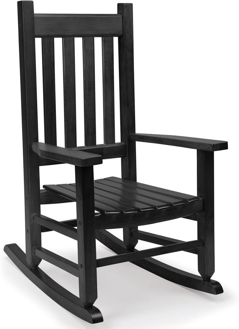 Child's Wood Porch Rocker - Perfect for Indoor or Outdoor All Weather Porch Rocker for Garden,Lawn,Balcony,Backyard, Use - Suitable for 6-10 Years Old (Blcak)