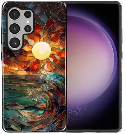 Flivro Case for Samsung Galaxy S25 Ultra, 2 in 1 PC Hard Shell & Silicone Inner Bumper, AntiScratch Fullbody Cover Shockproof Slim Design Stained Glass Sun Waves