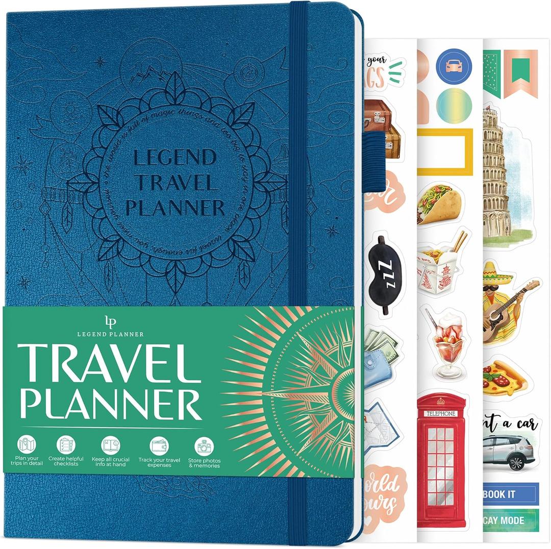 Legend Travel Planner  Vacation Itinerary Organizer for Solo Travel & Couples  Travelling Journal for Women & Men  Traveling Log with Expense Tracker & Packing List  Hardcover (Mystic Blue) (A5 (5.8" x 8.3"))