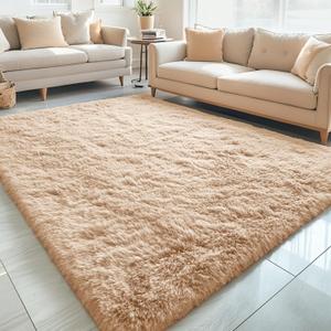OLANLY Machine Washable Large Area Rugs for Living Room, Bedroom, Soft Fluffy Shaggy Bedside Rug, Indoor Floor Carpet for Kids Girls and Boys, Dorms, Nursery, Home Decor Aesthetic, Beige  5x7 