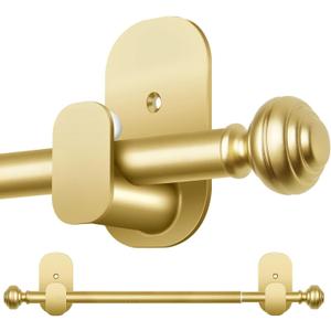 KAMANINA Curtain Rods No Drilling for Windows 32 to 58 Inches, 5/8 Inch Diameter Adjustable Single Curtain Pole with Adhesive Brackets, Gold